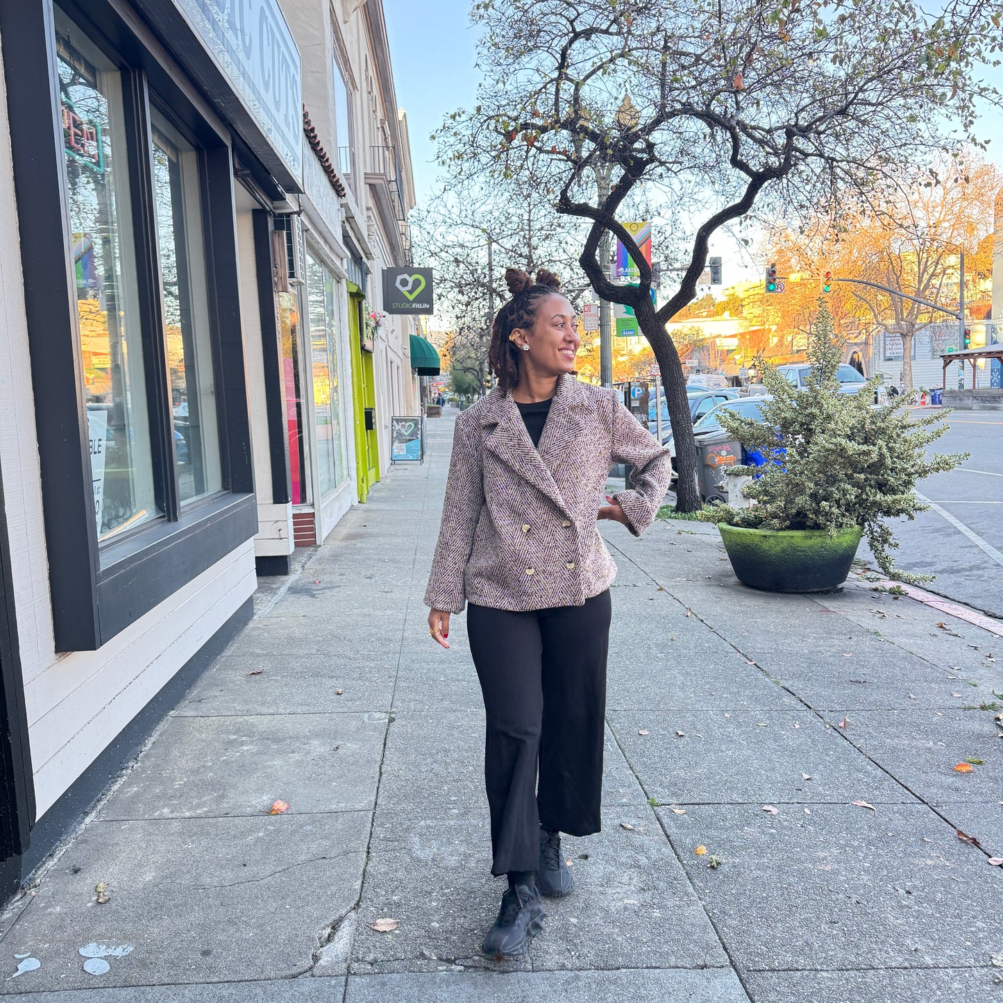 Brown Houndstooth Double Breasted cropped Jacket