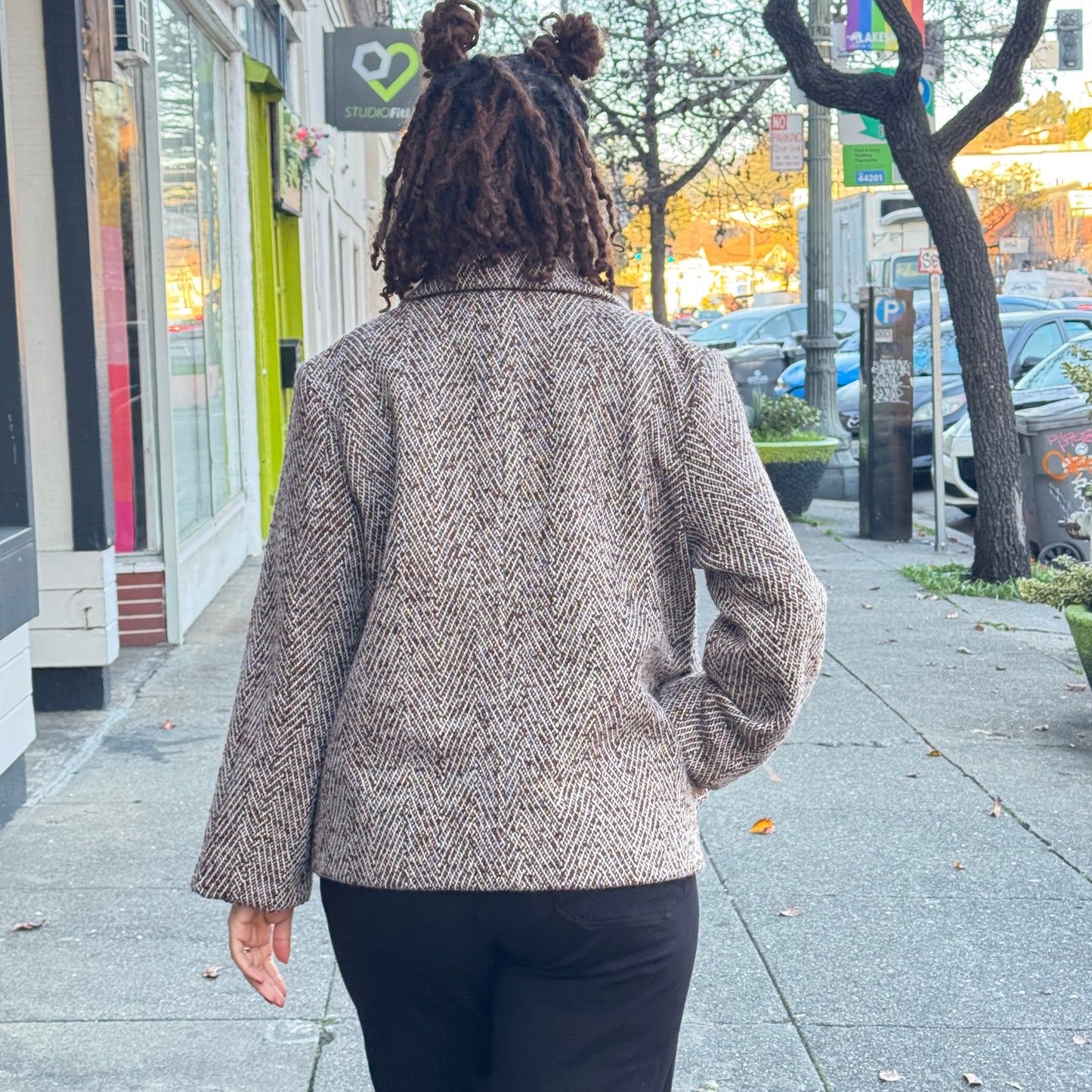 Brown Houndstooth Double Breasted cropped Jacket