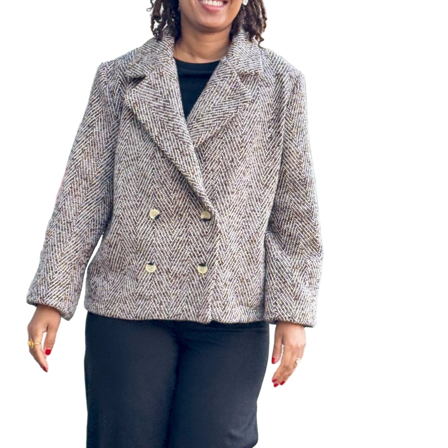 Brown Houndstooth Double Breasted cropped Jacket