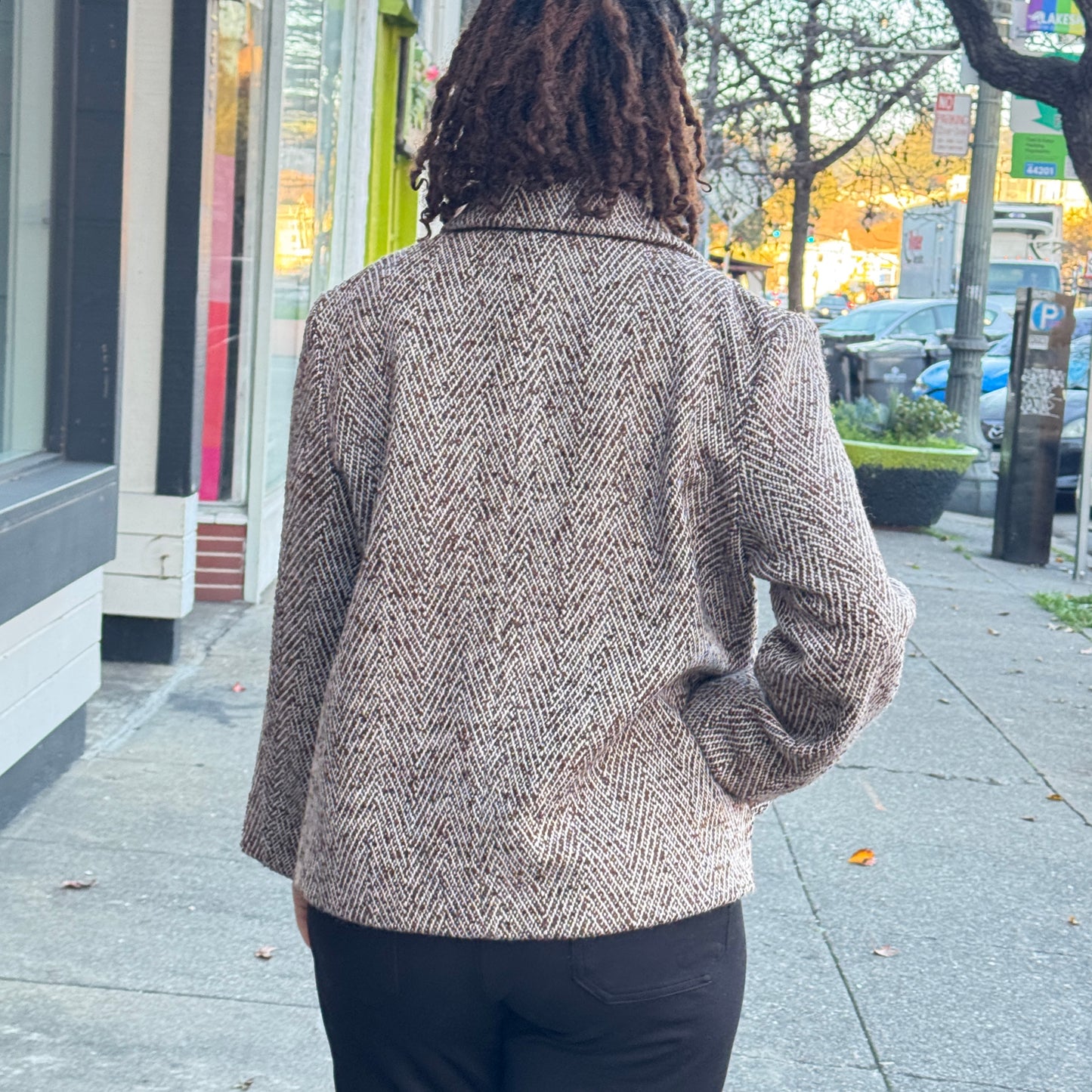 Brown Houndstooth Double Breasted cropped Jacket