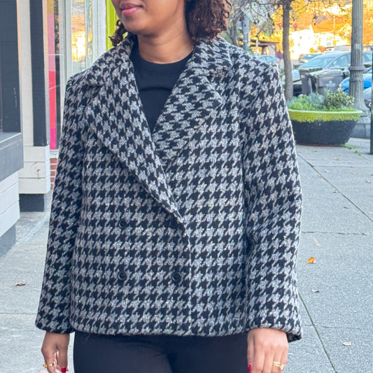 Classic Houndstooth Double-Breasted Jacket